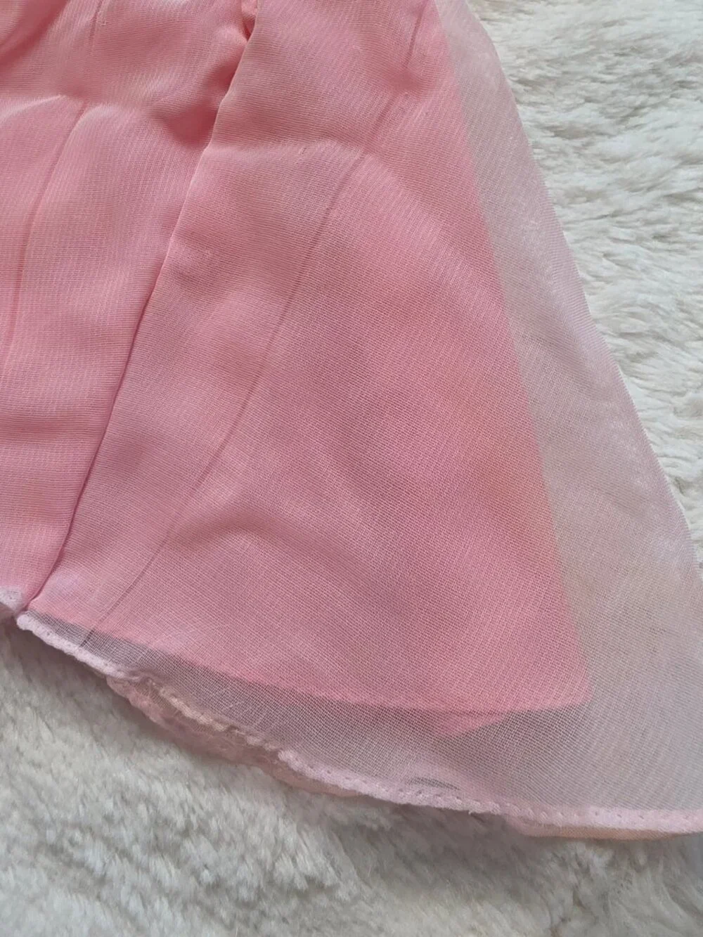 Vintage Fashion Doll Pink Dress Gown Ruffle Sleeves Metal Snaps
